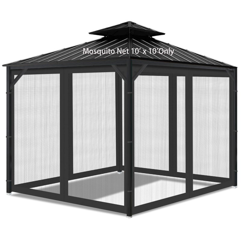 AONEAR Gazebo Universal Replacement Mosquito Netting  10' x 10' Outdoor Mesh Netting Screen 4-Panel Sidewall with Zipper for Patio  Canopy  Garden and Backyard  Black(Mosquito Net Only) - Image 1